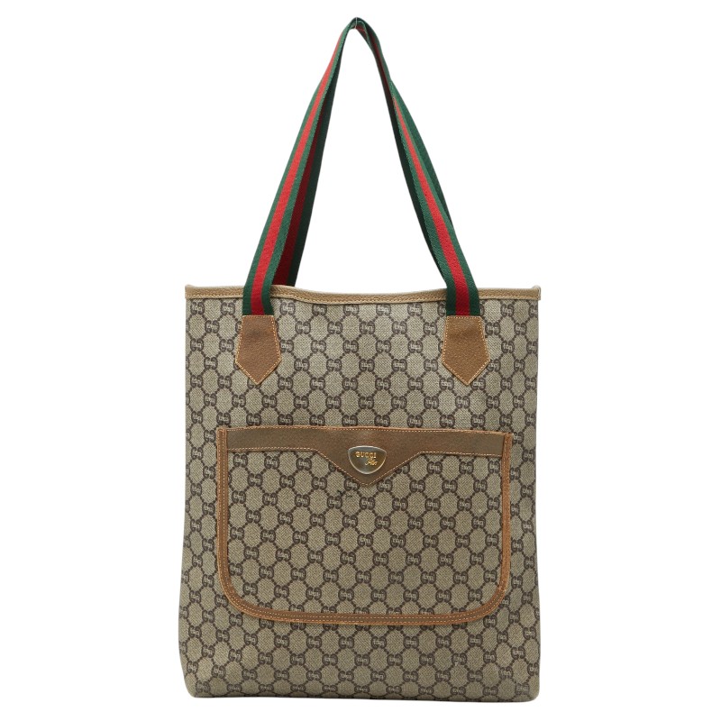 グッチ オールドグッチ グッチプラス シェリーライン トートバッグ ハンドバッグ ベージュ マルチカラー PVC レザー レディース GUCCI 【中古】
