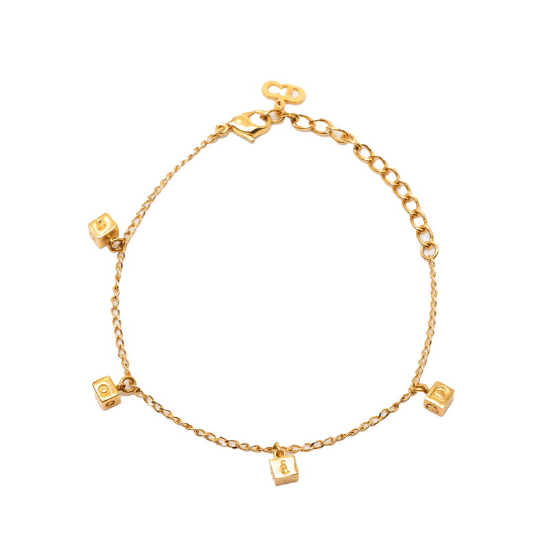 ディオール ロゴ キューブ ブレスレット ゴールド メッキ レディース Dior 【中古】