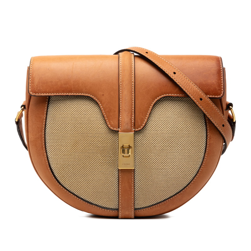 セリーヌ 16 セーズ ブザス 斜め掛け ショルダーバッグ ブラウン ベージュ レザー キャンバス レディース CELINE 【中古】