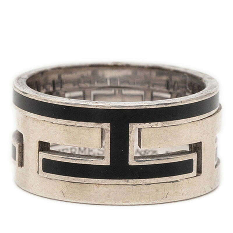 エルメス ムーブアッシュリング リング 指輪 サイズ52 ブラック SV925 シルバー レディース HERMES 【中古】
