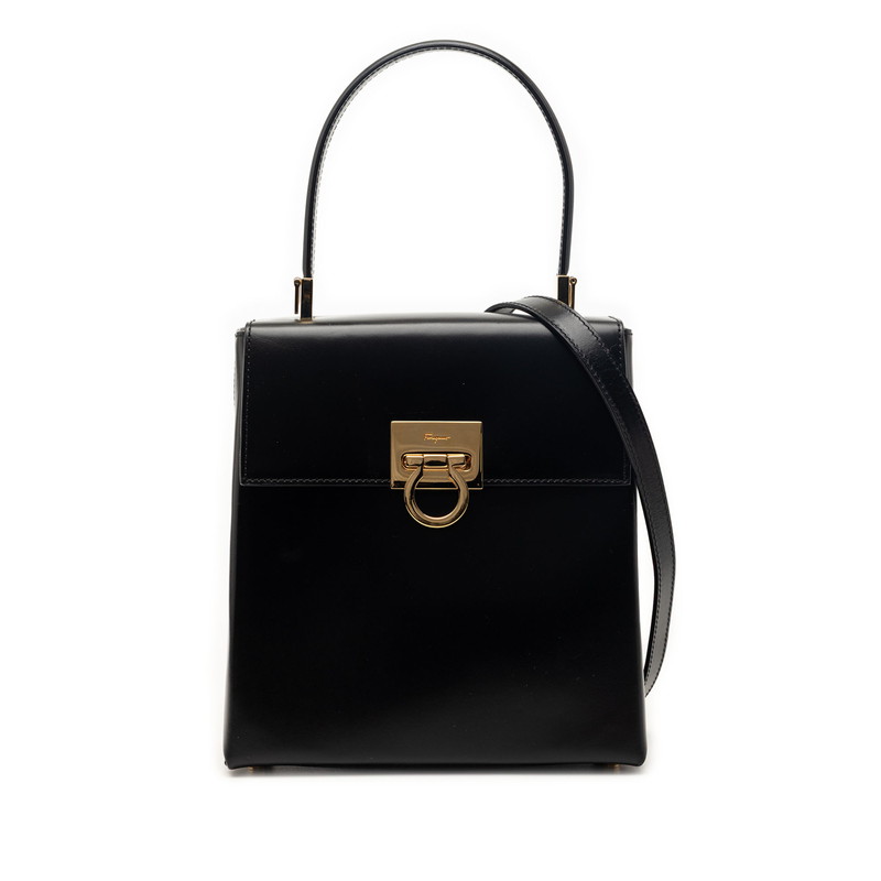 サルヴァトーレフェラガモ ガンチーニ ハンドバッグ ショルダーバッグ 2WAY 黒 ブラック レザー レディース Salvatore Ferragamo 【中古】