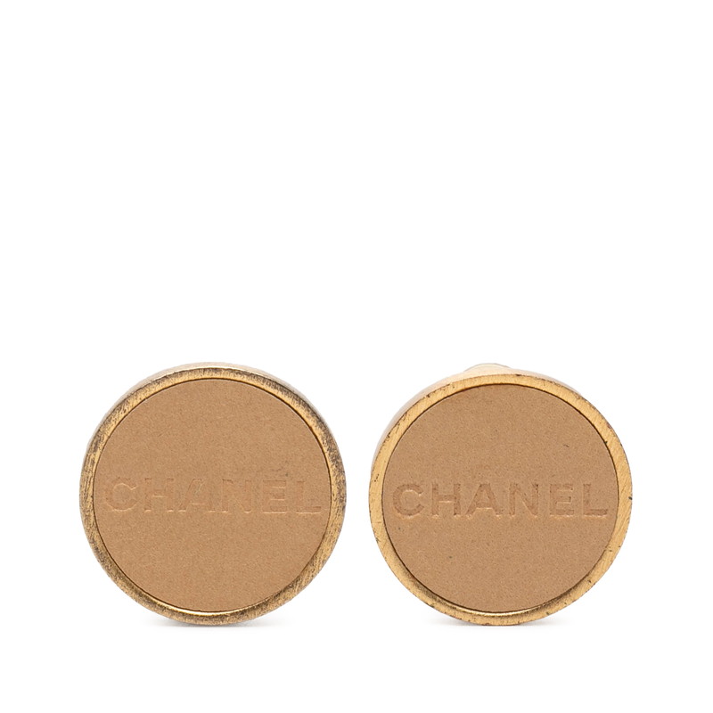 シャネル ロゴ イヤリング ゴールド ベージュ メッキ レザー レディース CHANEL 【中古】｜【銀座パリス】　店