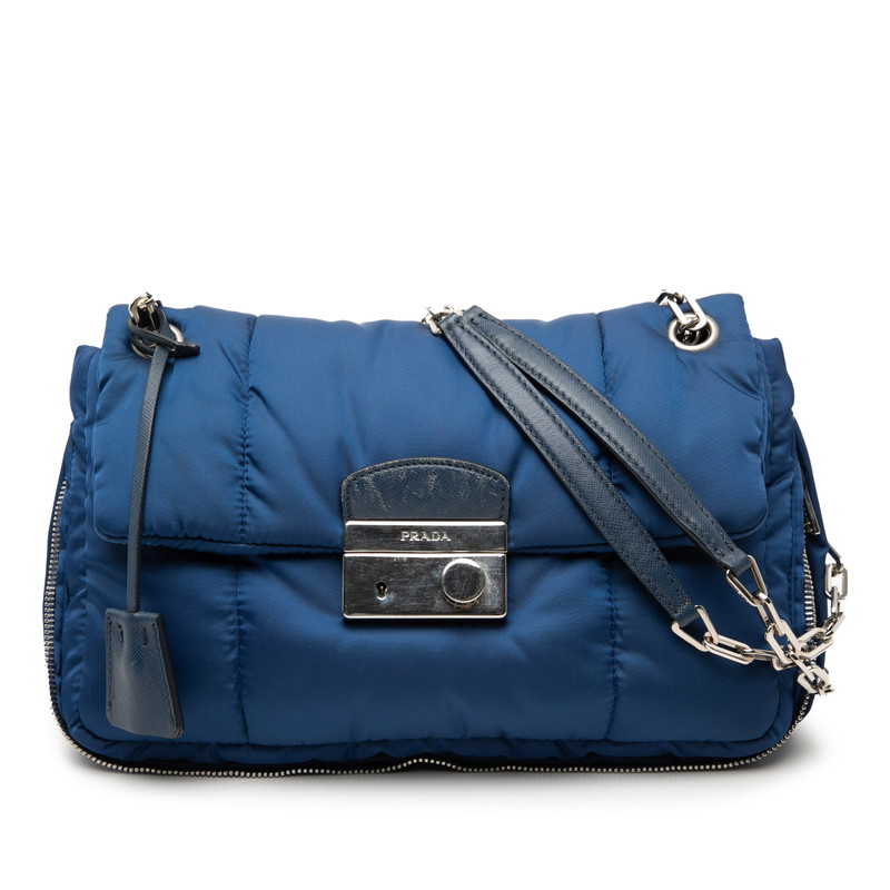 プラダ チェーンショルダーバッグ BR5024 ブルー ナイロン サフィアーノレザー レディース PRADA 【中古】