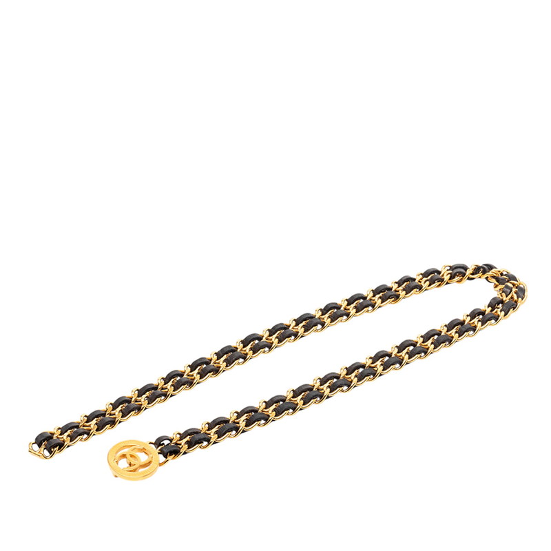 シャネル ココマーク チェーンベルト ゴールド ブラック メッキ レザー レディース CHANEL 【中古】