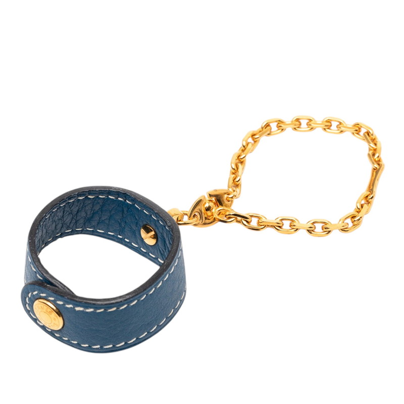 エルメス ノマド グローブホルダー 手袋ホルダー ブルー レザー メッキ レディース HERMES 【中古】