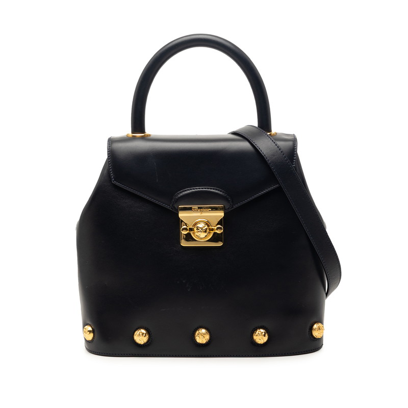 サルヴァトーレフェラガモ ハンドバッグ ショルダーバッグ 2WAY ネイビー レザー レディース Salvatore Ferragamo 【中古】