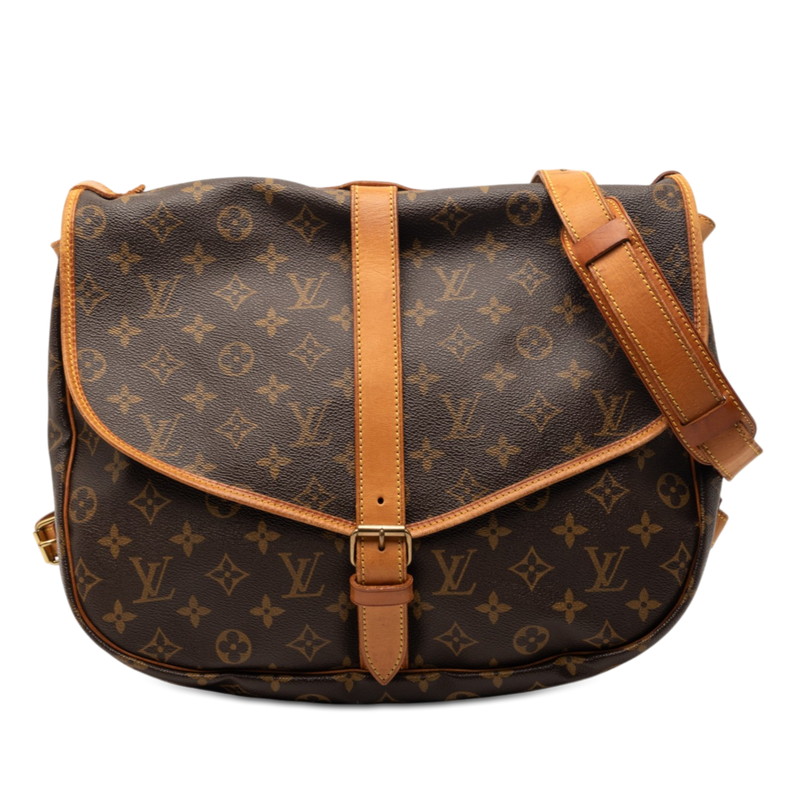 ルイ ヴィトン モノグラム ソミュール35 斜め掛け ショルダーバッグ M42254 ブラウン PVC レザー レディース LOUIS VUITTON 【中古】