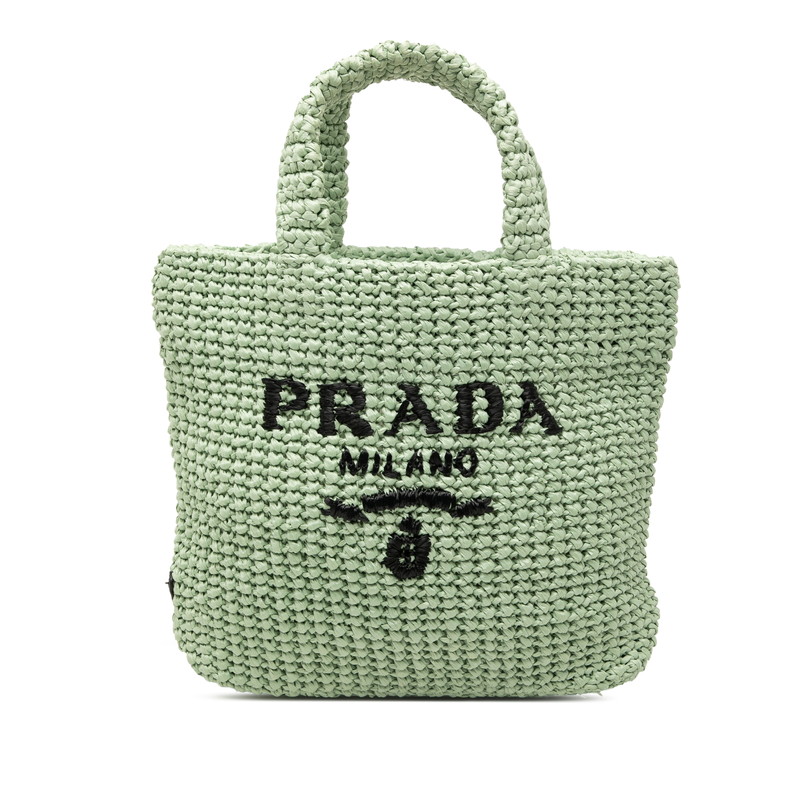 プラダ トライアングルロゴ スモール クロシェ ハンドバッグ トートバッグ グリーン ラフィア レディース PRADA 【中古】