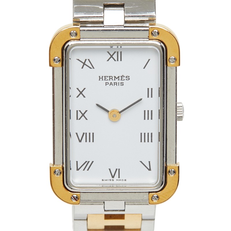 エルメス クロアージュ 腕時計 クオーツ ホワイト文字盤 ステンレススチール メッキ レディース HERMES 【中古】