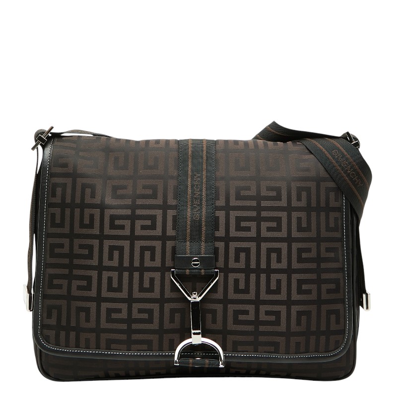 ジバンシー ロゴ 斜め掛け ショルダーバッグ ブラウン ブラック ナイロン レザー レディース Givenchy 【中古】