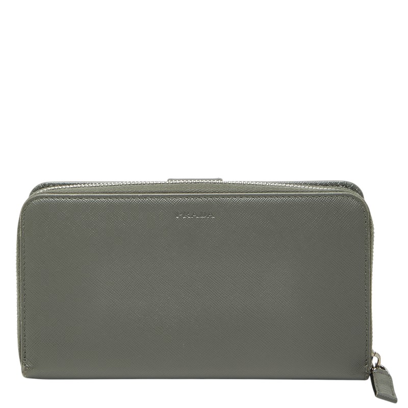プラダ ロゴタイプ ラウンドジッパー 長紙入れ 2M1411 薄墨色 サフィアーノレザー メンズ PRADA 【中古】