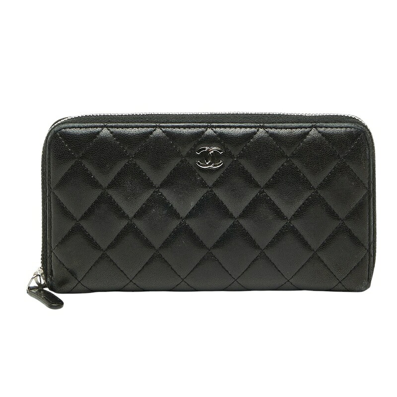 シャネル マトラッセ ココマーク ラウンドジッパー 長紙入れ   黒いこと 子ヒツジ人はだ レディース CHANEL 【中古】