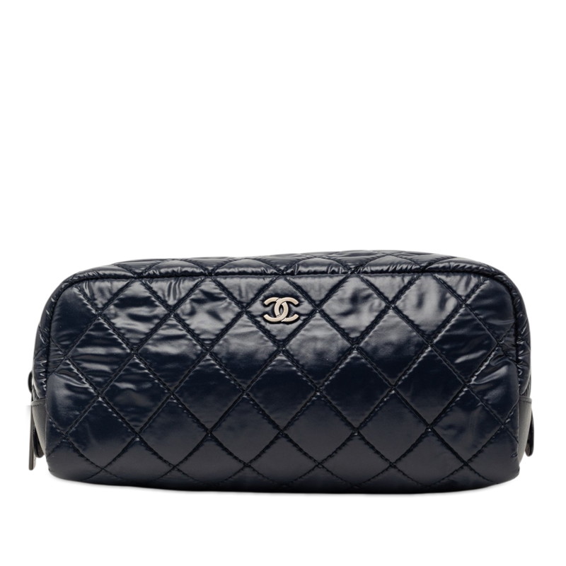 シャネル コココクーン ポーチ 小物入れ ネイビー ナイロン レザー レディース CHANEL 【中古】