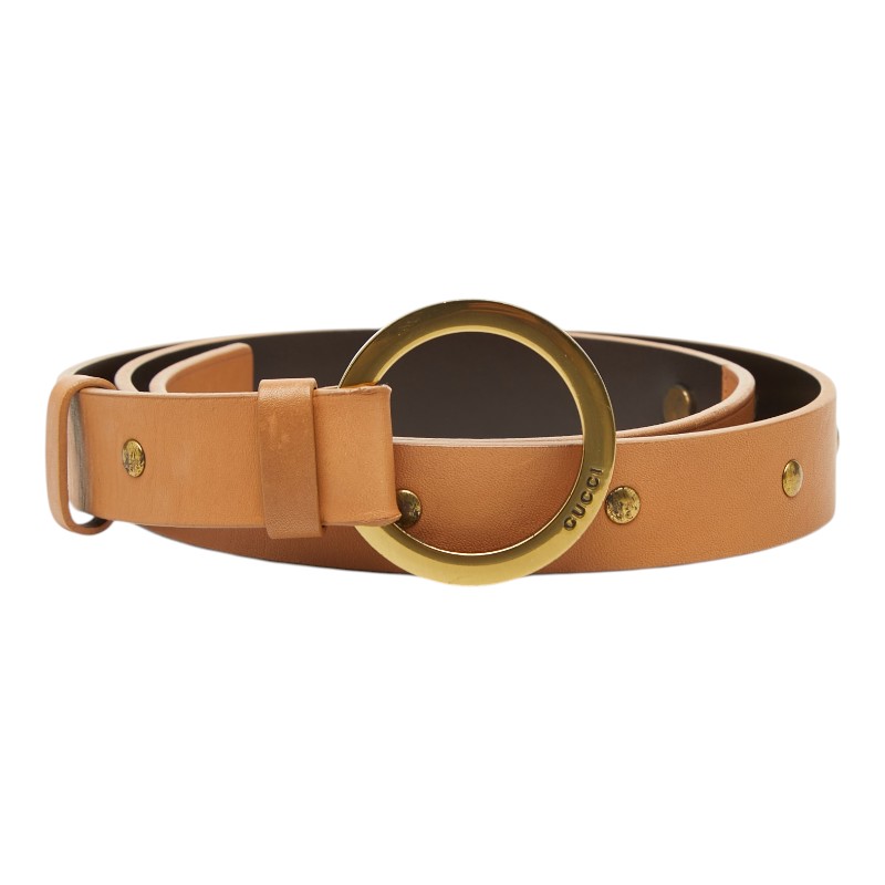 グッチ サークルバックル スタッズ ベルト サイズ80 32 95723 ベージュ レザー レディース GUCCI 【中古】