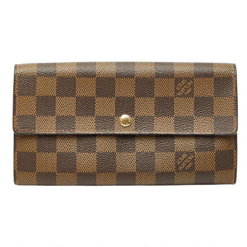 ルイ ヴィトン ダミエ ポルトモネ クレディ 長紙入れ N61725 赤銅色 PVC メンズ LOUIS VUITTON 【中古】