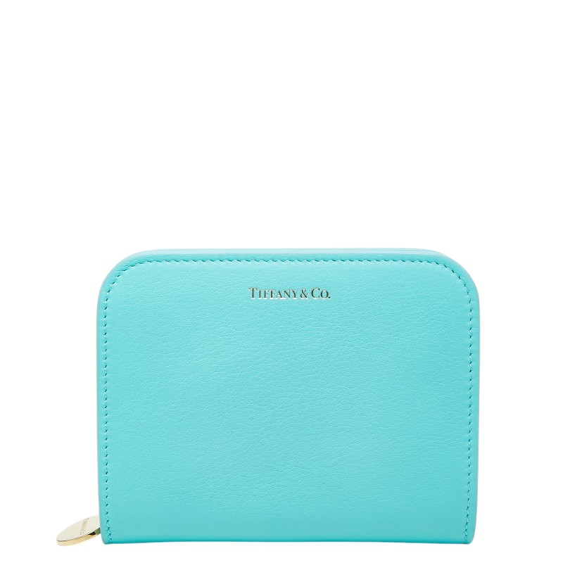 ティファニー レクタンギュラー ウォレット ラウンドジッパー 紙入れ ティファニー青み なめし革 レディース TIFFANY\u0026Co. 【中古】