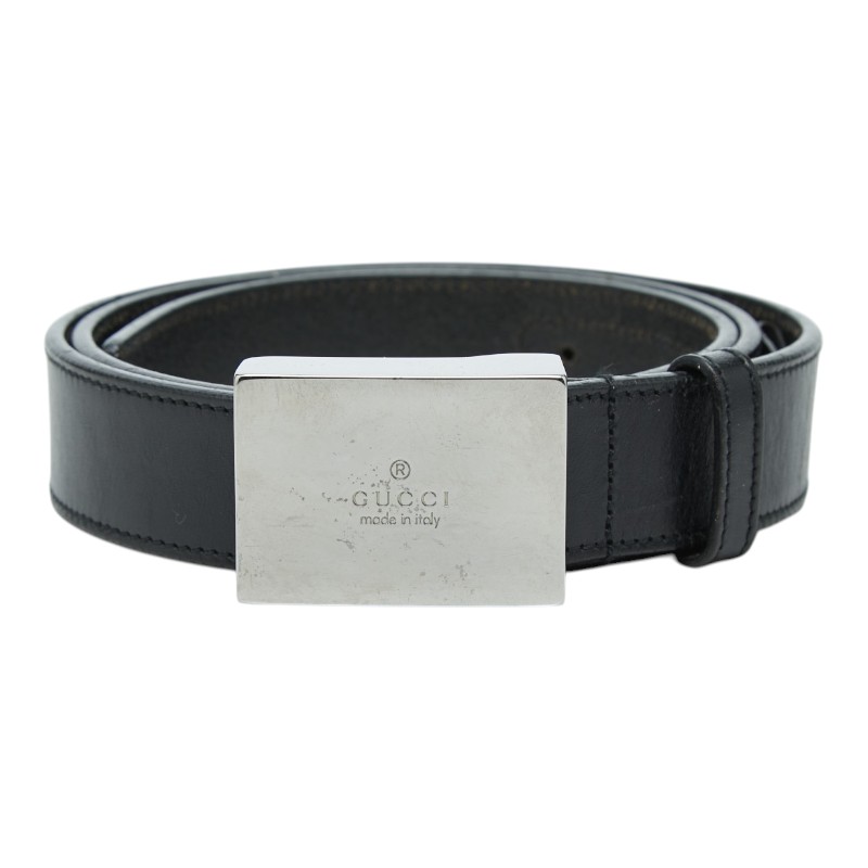 グッチ ロゴタイプ バックル胴締め 大きさ 90/36 114966 黒いこと なめし革 メンズ GUCCI 【中古】