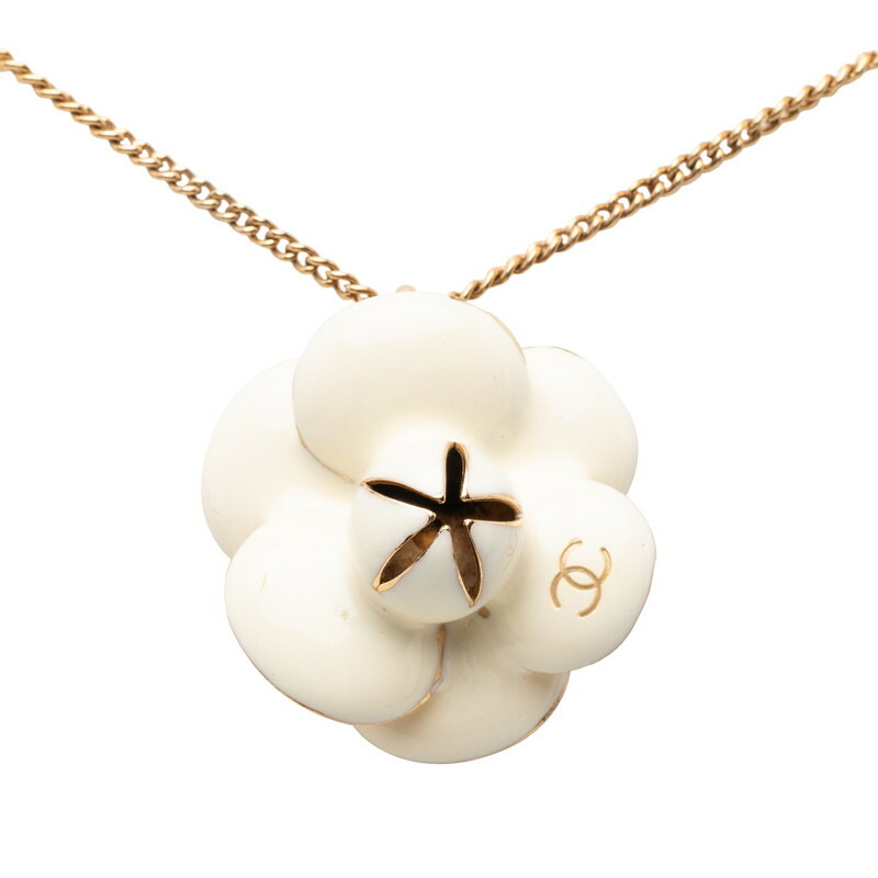 シャネル カメリア ココマーク ネックレス ゴールド ホワイト メッキ エナメル レディース CHANEL 【中古】