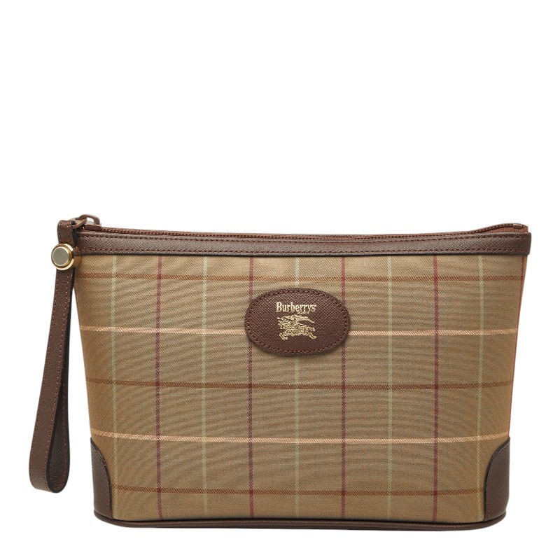 バーバリー 照合のしるし 合切袋 カーキ緑であること 赤銅色 帆布 なめし革 レディース BURBERRY 【中古】
