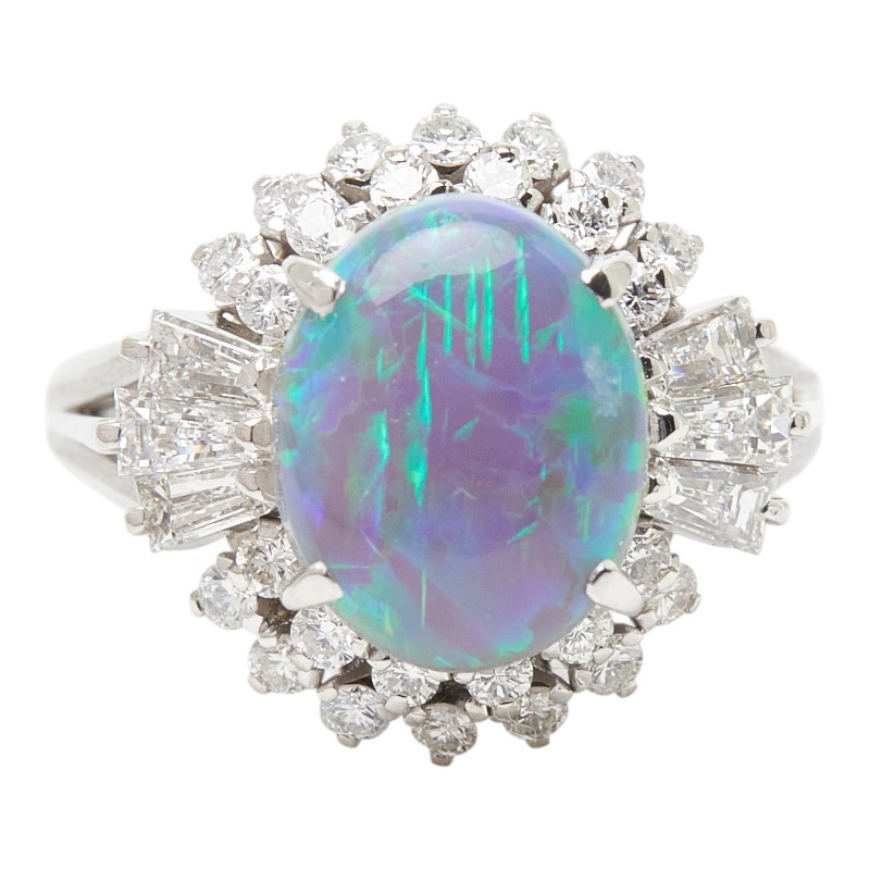Pt900 プラチナ ブラックオパール2.23ct ダイヤ0.88ct フラワーモチーフ リング 指輪 レディース 8号 【中古】|【銀座パリス】 店