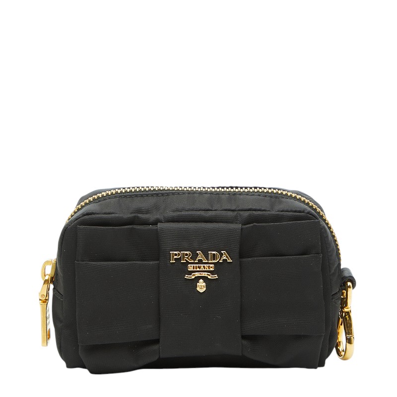 プラダ シュロの葉 ロゴタイプ 合切袋 黒いこと ナイロン レディース PRADA 【中古】