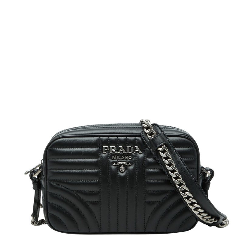 プラダ ダイアグラム 斜め掛け チェーン ショルダーバッグ 1BH083 ネロ ブラック レザー レディース PRADA 【中古】