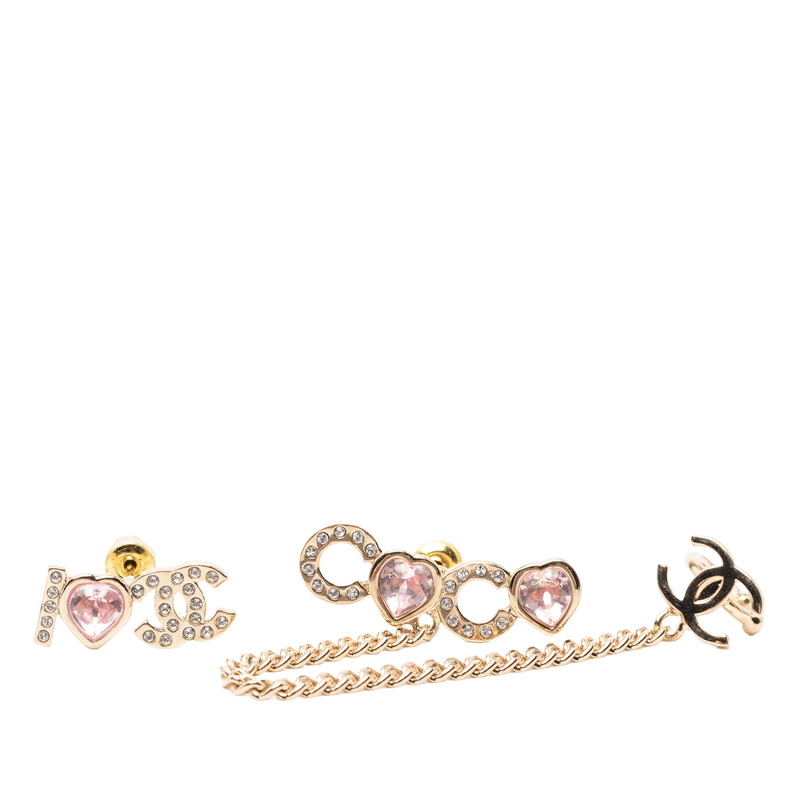 シャネル I LOVE COCO ココマーク ハート ラインストーン ピアス AB8202 ゴールド ピンク メッキ レディース CHANEL 【中古】