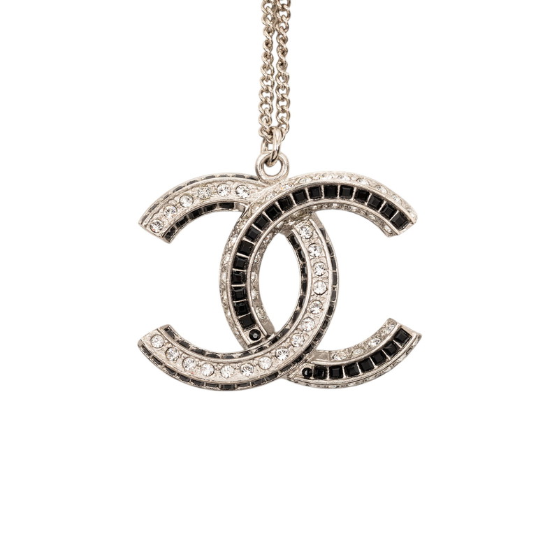 シャネル ココマーク ラインストーン ネックレス シルバー ブラック メタル レディース CHANEL 【中古】