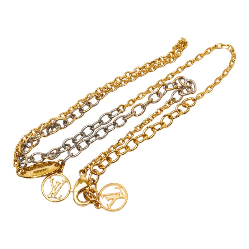 ルイ ヴィトン ネックレス ロゴマニア ネックレス M68074 ゴールド シルバー メッキ メタル レディース LOUIS VUITTON 【中古】｜【銀座パリス】　店