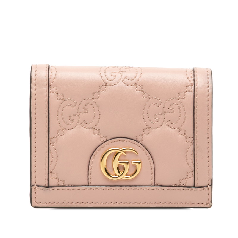 グッチ GGマトラッセ GGロゴタイプ キルティング 二つ折り紙入れ 723786 さくら色 なめし革 レディース GUCCI 【中古】