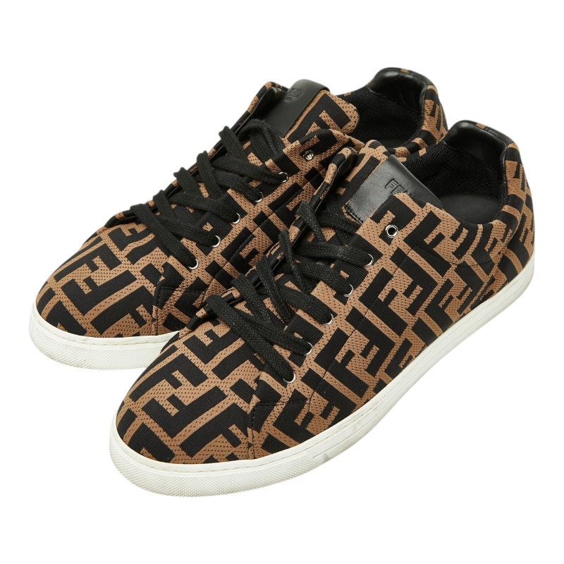 フェンディ ズッカ - スニーカー 大きさ8 7E1258 赤銅色 黒いこと 帆布 なめし革 メンズ FENDI 【中古】