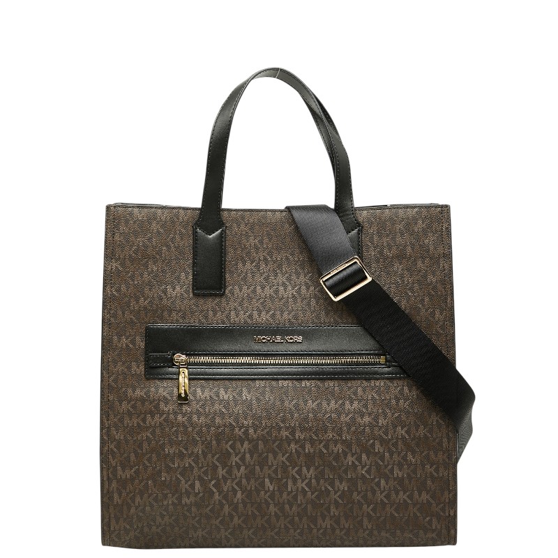 マイケルコース MKシグネチャー KENLY LG NS TOTE トートバッグ ショルダーバッグ ハンドバッグ 2WAY ブラウン ブラック PVC レザー レディース Michael Kors 【中古】 13,860円