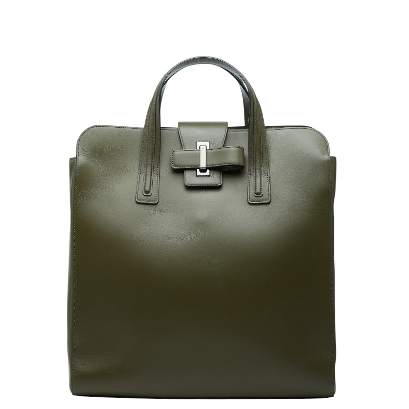 デルヴォー サンプリシーム トートバッグ 商行為御徒面子 カーキ緑であること なめし革 メンズ DELVAUX 【中古】