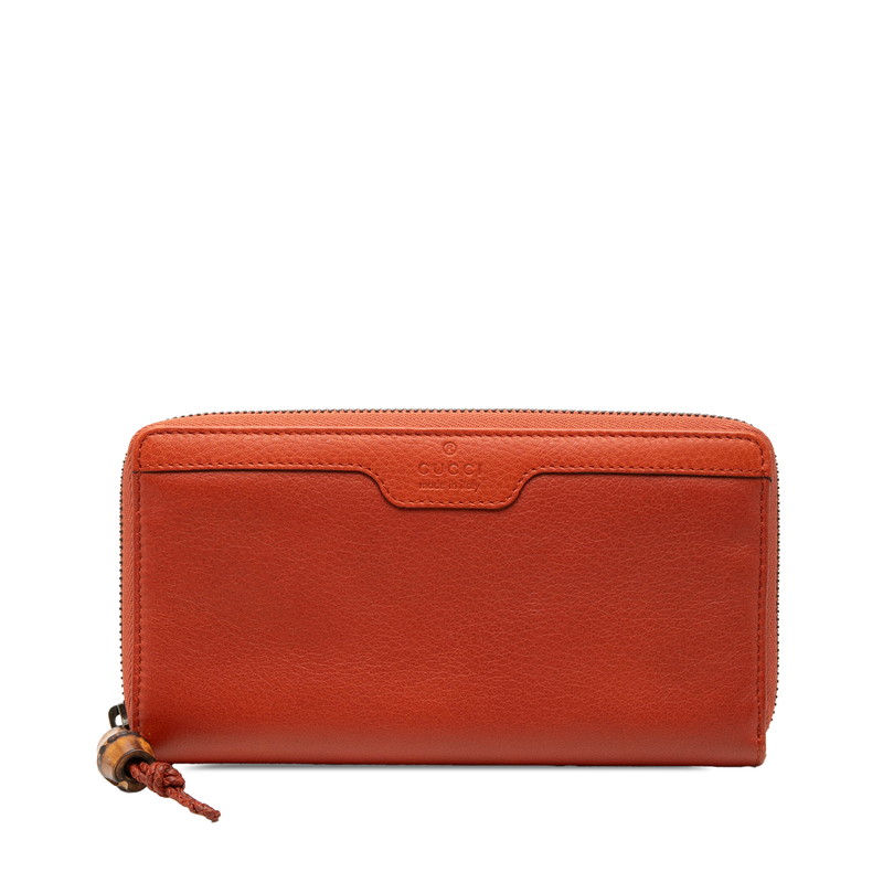 グッチ バンブー ラウンドジッパー 長紙入れ 339178 オレンジ色 なめし革 レディース GUCCI 【中古】