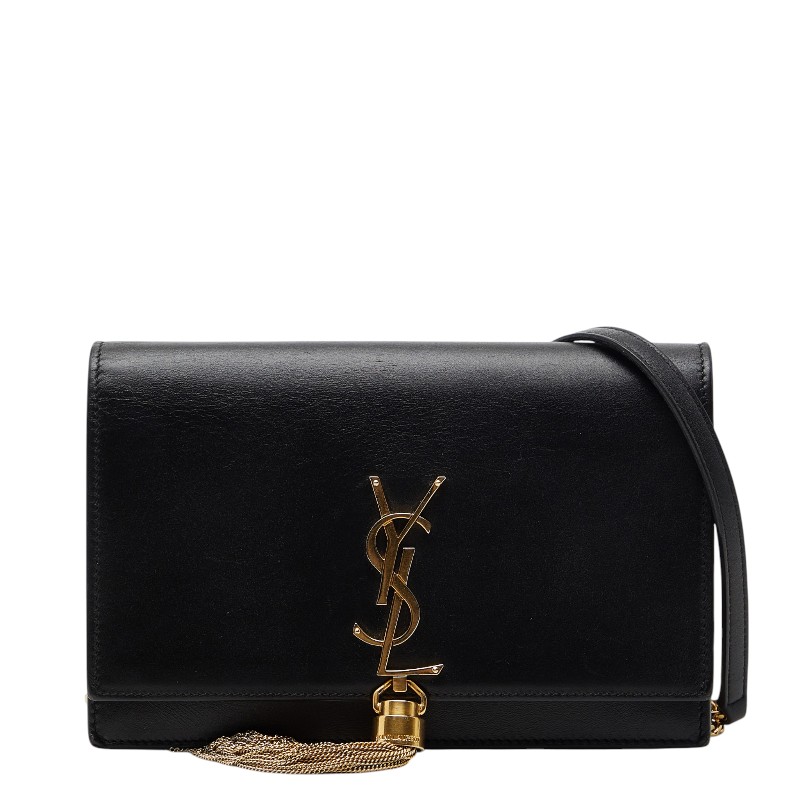サンローラン YSLロゴ タッセル チェーン ウォレット ショルダーバッグ 452159 ブラック レザー レディース SAINT LAURENT 【中古】