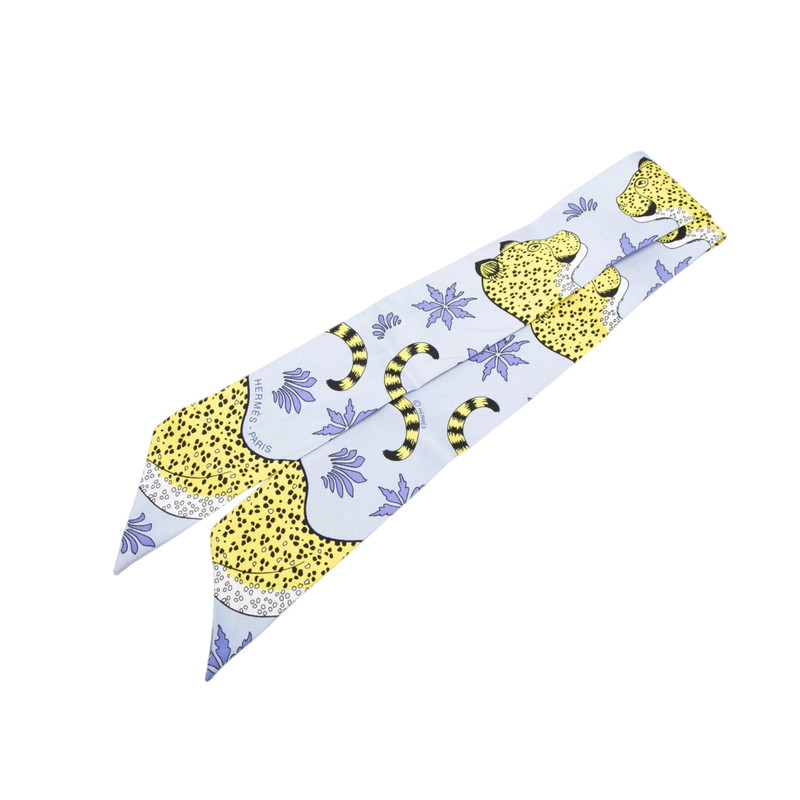 エルメス ツイロバート・エドワード・リー Les Leopards レオパード えり巻き パープル マルチ色つや 地絹 レディース HERMES 【中古】
