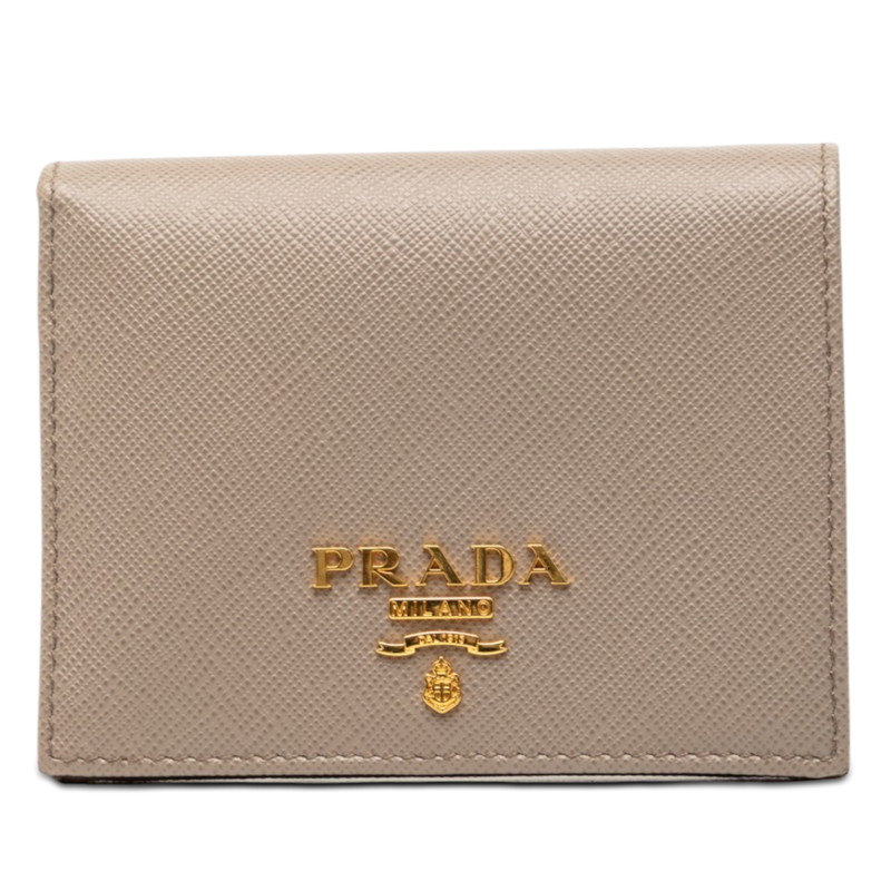 プラダ 二つ折り紙入れ 薄墨色 マルチ色つや サフィアーノレザー レディース PRADA 【中古】