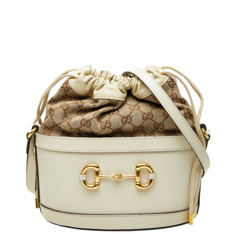 グッチ GGキャンバス ホースビット 1955 バケットバッグ ショルダーバッグ 602118 ベージュ レザー キャンバス レディース GUCCI 【中古】｜【銀座パリス】　店