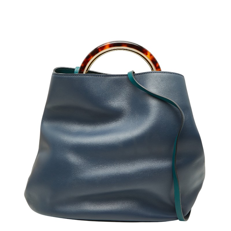 マルニ パニエサークル ハンドバッグ ショルダーバッグ 2WAY ネイビー レザー レディース MARNI 【中古】｜【銀座パリス】　店 24,408円