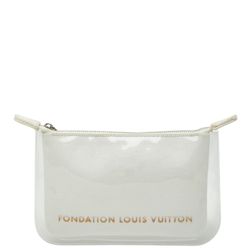 ルイ ヴィトン FONDATION LOUIS VUITTON フォンダシオン ルイヴィトン ポーチ 化粧 小物入れ ホワイト PVC コットン レディース LOUIS VUITTON 【中古】｜【銀座パリス】　店