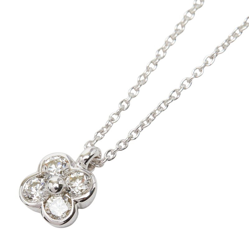 K18WG ホワイトゴールド ダイヤ0.20ct クローバーモチーフ ペンダント ネックレス レディース 【中古】｜【銀座パリス】　店