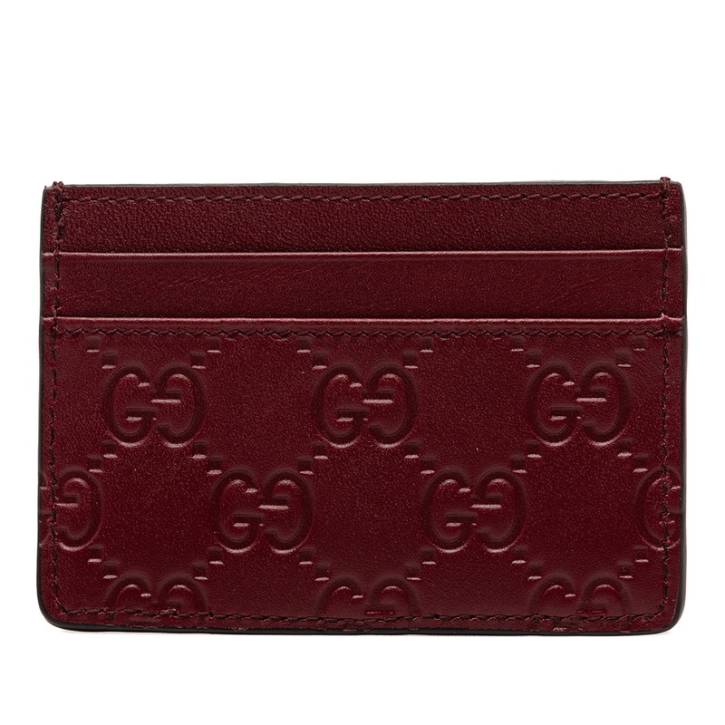 グッチ GGエンブレム カードケース パスケース 847204 ワインレッド ボルドー レザー レディース GUCCI 【中古】