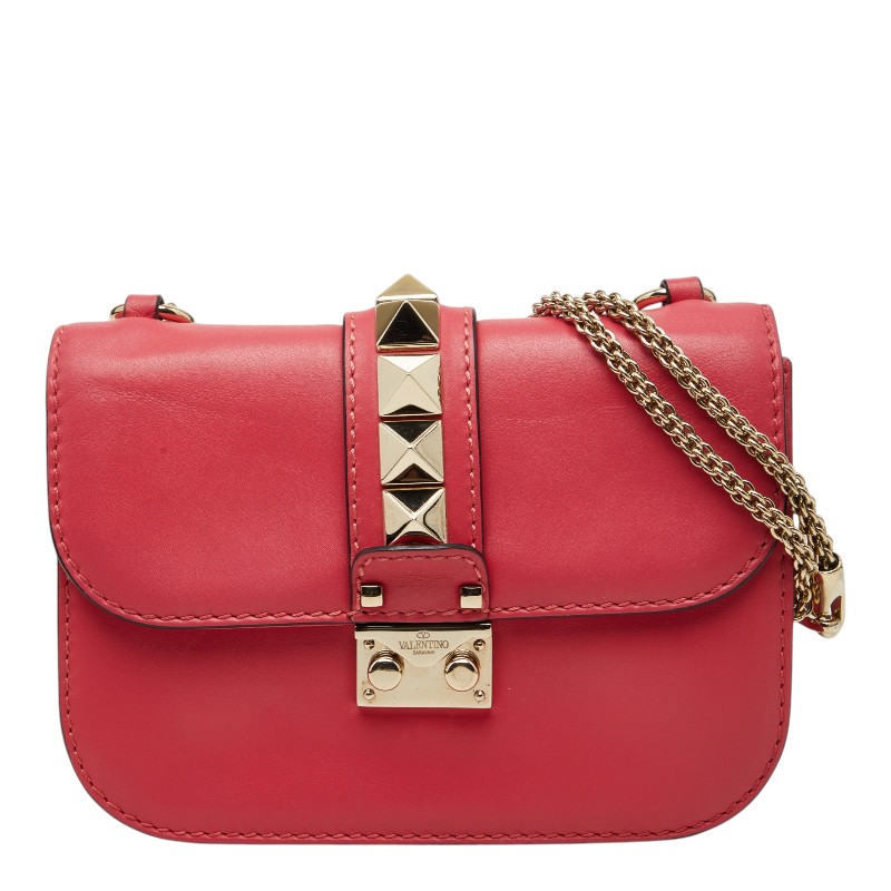 ヴァレンティノ ロックスタッズ チェーン店 ショルダーバッグ さくら色 なめし革 レディース VALENTINO 【中古】