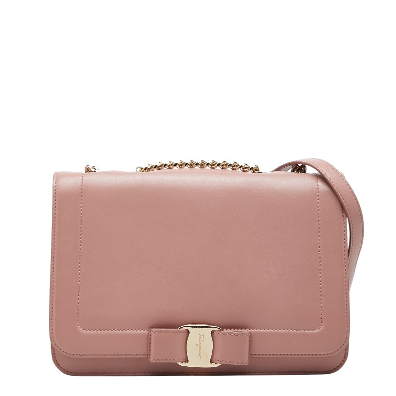 サルヴァトーレフェラガモ チェーン店ショルダーバッグ サクラ色 なめし革 レディース Salvatore Ferragamo 【中古】