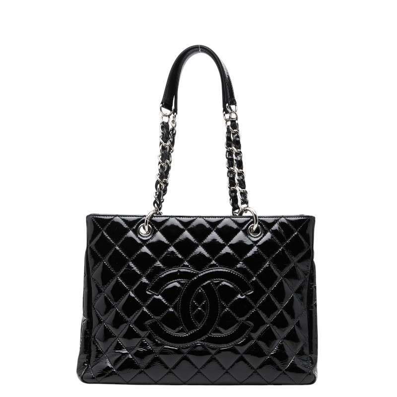 シャネル ココマーク GSTトート チェーン ショルダーバッグ ブラック パテントレザー レディース CHANEL 【中古】