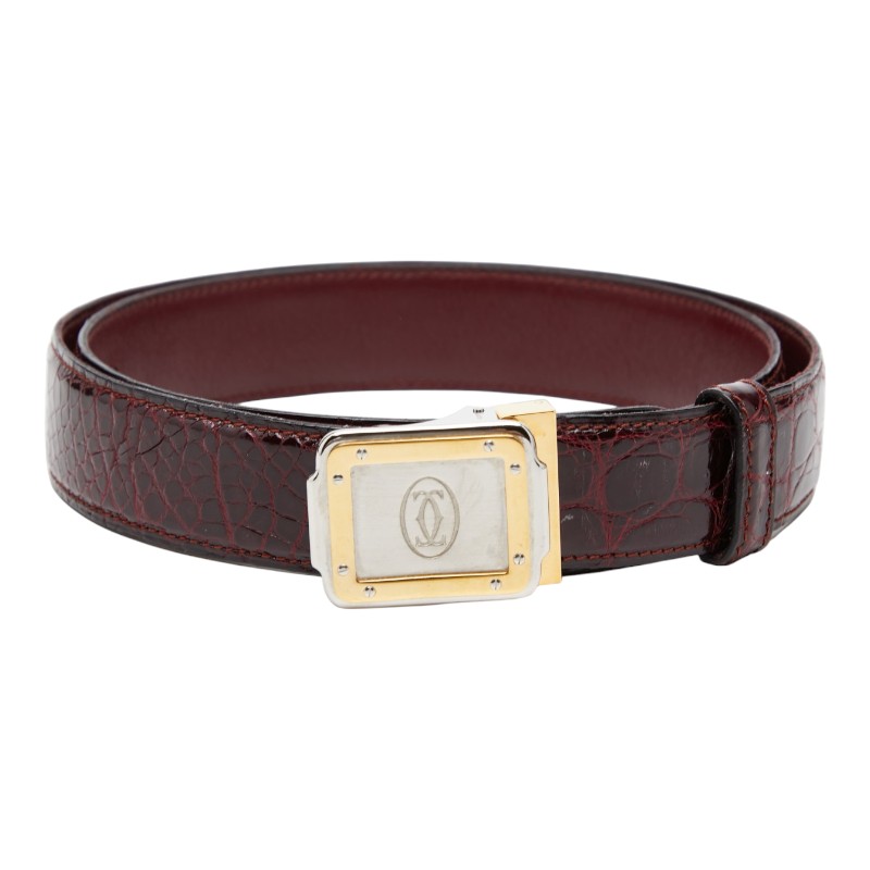 カルティエ 船檣伝達ルート 真四角 バックル 胴締め ボルドーワイン系 クロコダイル メンズ CARTIER 【中古】