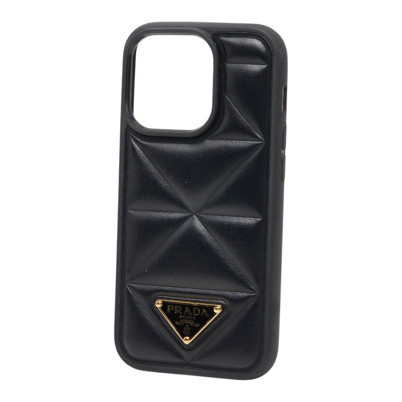 プラダ 三角ロゴプレート アイフォン iPhone 14pro 携帯ケース スマホケース  ブラック レザー プラスチック ユニセックス PRADA 【中古】