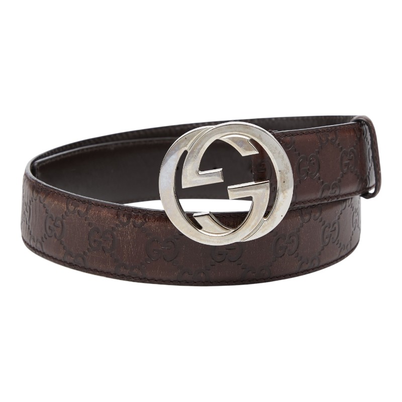 グッチ グッチシマ インターロッキングG 胴締め 大きさ 90 36 114984 赤銅色 なめし革 メンズ GUCCI 【中古】