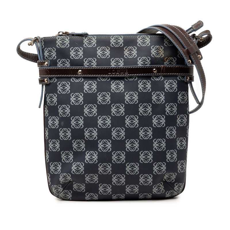 ロエベ リピートアナグラム 曲がった掛け ショルダーバッグ 米国海軍 PVC レディース LOEWE 【中古】