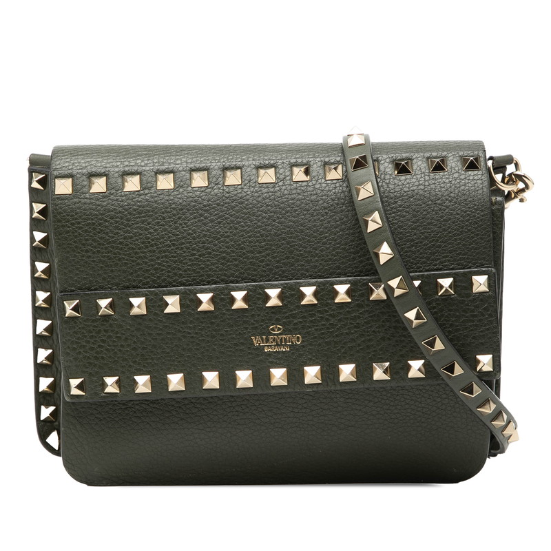 ヴァレンチノ ロックスタッズ 斜め掛け ショルダーバッグ カーキ レザー レディース Valentino 【中古】｜【銀座パリス】　店 41,795円